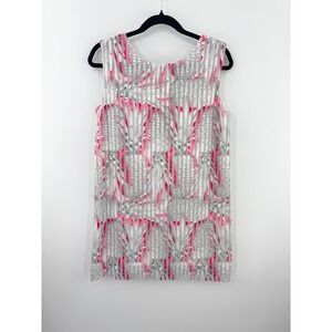 B28 Gaelle Paris Mini Dress Womens 1 Small Pineapple Print Lace Overlay Shift